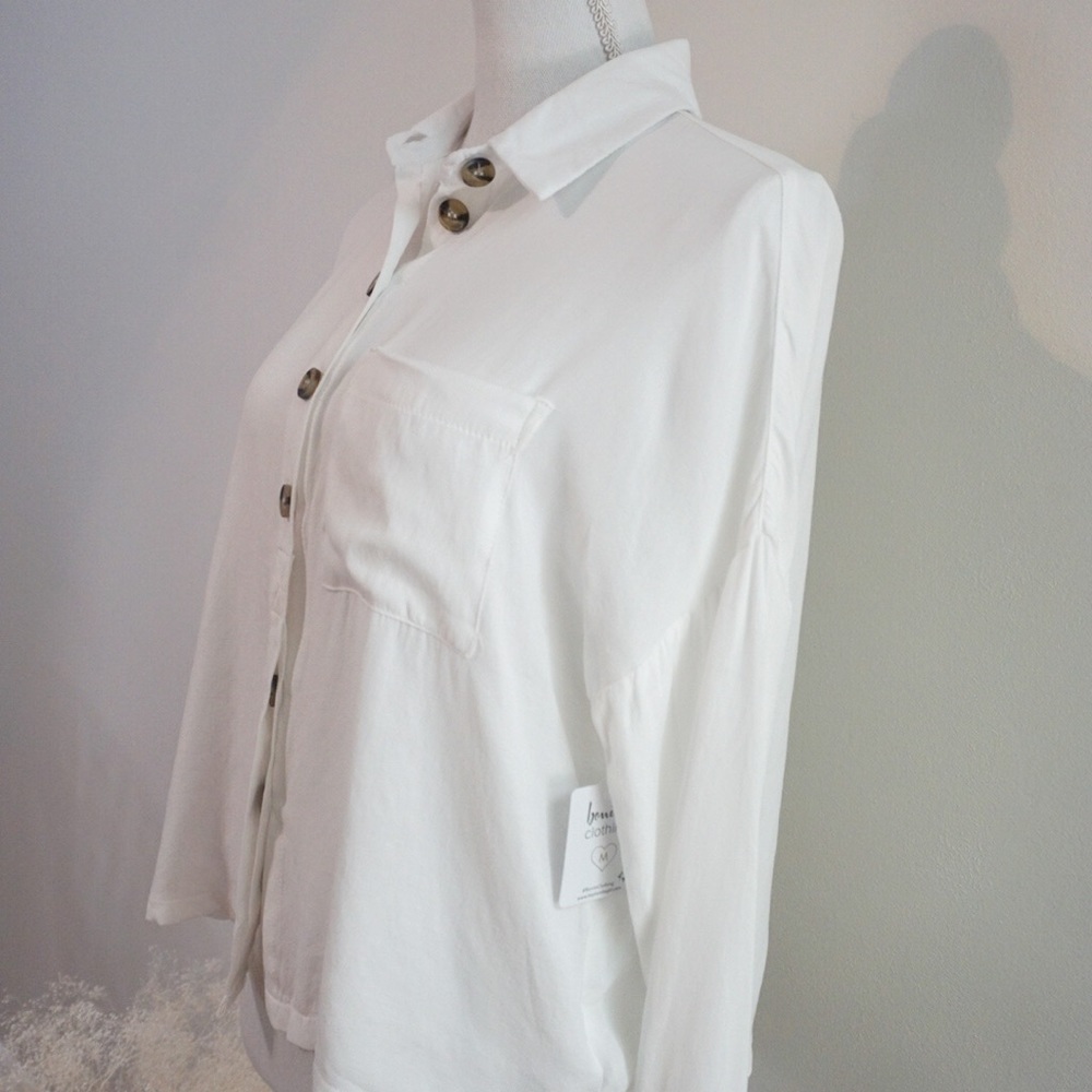 Long sleeve button up trendy shirt